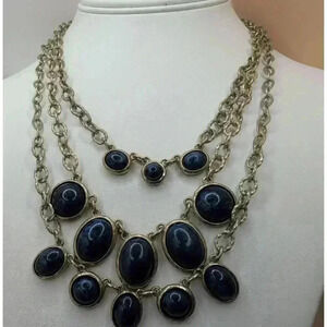 Chicos Muted Goldtone Navy Multi Strand Statement Necklace